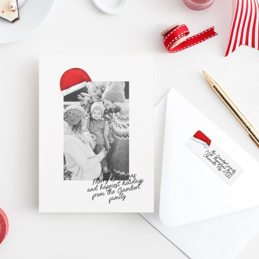 Cartes Pour Fêtes Annuelles Santa Hat Rouge Joyeux Noël Script Gai