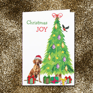 Cartes Pour Fêtes Annuelles Santa Hat Vizsla, Oiseau et Arbre de Noël