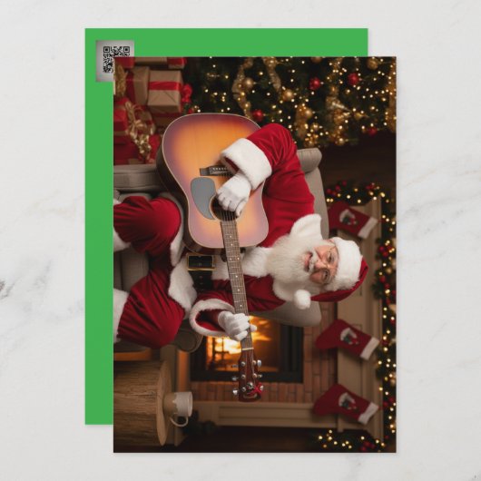 Cartes Pour Fêtes Annuelles Santa Playing Guitar (Devant / Derrière)