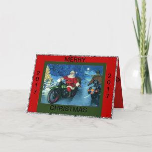 CARTES POUR FÊTES ANNUELLES SANTA RIDING A MOTORCYCLE CHRISTMAS CARD