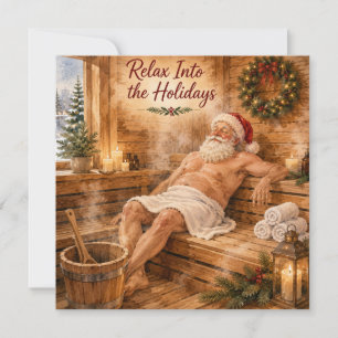 Cartes Pour Fêtes Annuelles Santa se détendant dans un sauna, détendez-vous pe