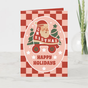 Cartes Pour Fêtes Annuelles Santa Skates   Patin à roulettes de Noël rétro