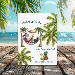 Cartes Pour Fêtes Annuelles Santa sur une île tropicale Mele Kalikimaka Noël
