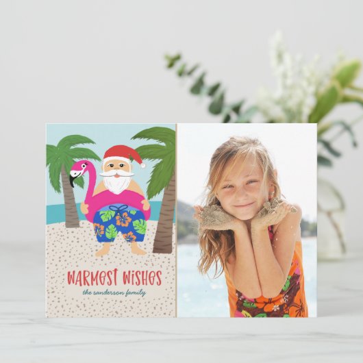 Cartes Pour Fêtes Annuelles Santa tropical drôle Photo Noël en juillet (Debout devant)