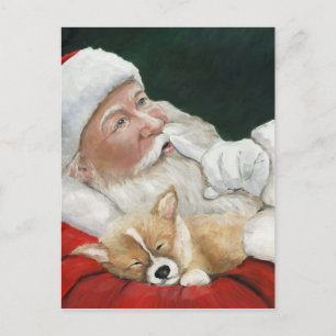 Cartes Pour Fêtes Annuelles Santa with Corgi Dog Art Christmas Postcard