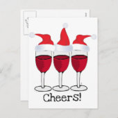 CARTES POUR FÊTES ANNUELLES SANTÉ! VINS ROUGES ET NOËL CASQUETTES IMPRIMER (Devant / Derrière)