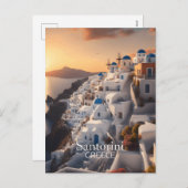Cartes Pour Fêtes Annuelles Santorin, Grèce : Le paradis des vacances inoublia (Devant / Derrière)