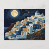 Cartes Pour Fêtes Annuelles Santorin, Grèce Pleine lune nuit Village grec (Devant)