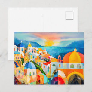 Cartes Pour Fêtes Annuelles Santorin vibrante aux dômes colorés