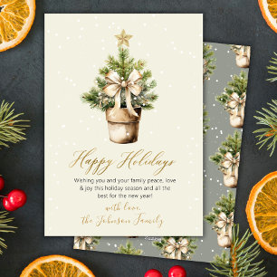 Cartes Pour Fêtes Annuelles Sapin de Noël à l'aquarelle avec un nœud doré mode