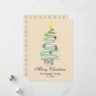 Cartes Pour Fêtes Annuelles Sapin de Noël à l'aquarelle minimaliste Non photor