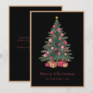 Cartes Pour Fêtes Annuelles Sapin de Noël à l'aquarelle noir et rose élégant