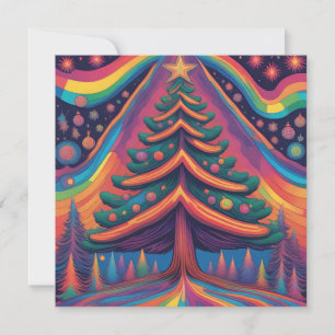 Cartes Pour Fêtes Annuelles Sapin de Noël arc-en-ciel forêt et ornements