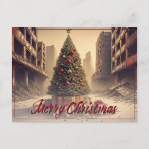Cartes Pour Fêtes Annuelles Sapin de Noël au milieu des ruines Joyeux Noël