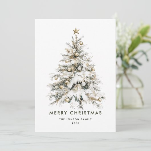 Cartes Pour Fêtes Annuelles Sapin de Noël beige doré neutre aquarelle (Debout devant)