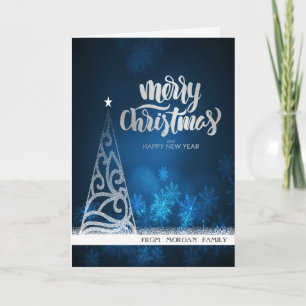 Cartes Pour Fêtes Annuelles Sapin de Noël bleu pailleté argent élégant