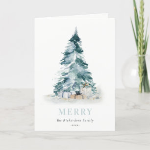 Cartes Pour Fêtes Annuelles Sapin de Noël Cadeaux Aquarelle Eau Neigeuse Pin