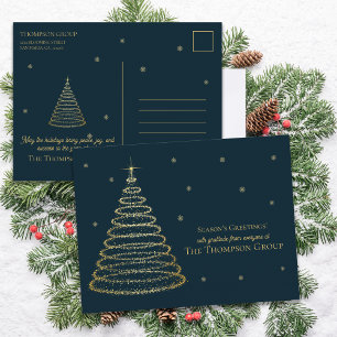 Cartes Pour Fêtes Annuelles Sapin de Noël Corporate Vert Foncé & Or