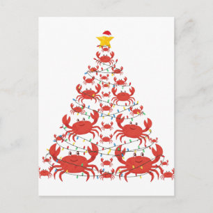 Cartes Pour Fêtes Annuelles Sapin de Noël Crabe Chapeau de Père Noël Lumières 
