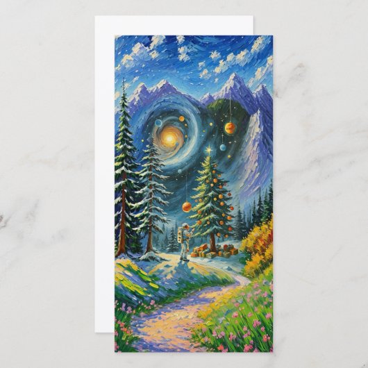 Cartes Pour Fêtes Annuelles Sapin de Noël dans l'espace (Devant / Derrière)