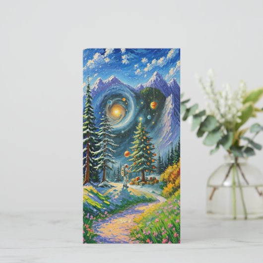 Cartes Pour Fêtes Annuelles Sapin de Noël dans l'espace (Debout devant)