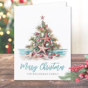 Cartes Pour Fêtes Annuelles Sapin de Noël de plage joyeux