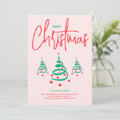 Cartes Pour Fêtes Annuelles Sapin de Noël élégant rose vert (Debout devant)