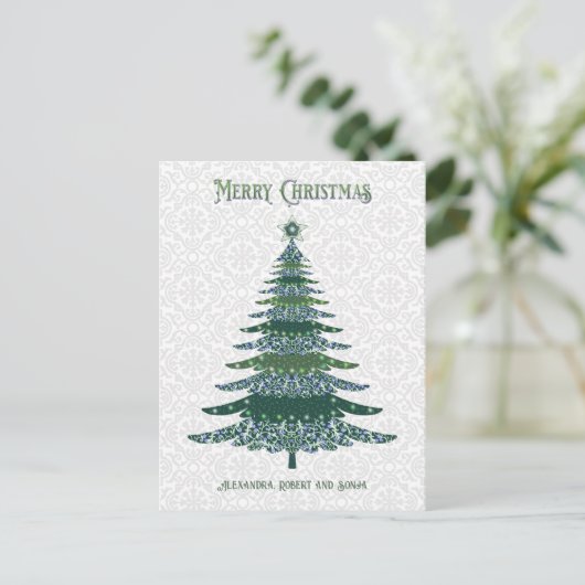 Cartes Pour Fêtes Annuelles Sapin de Noël élégant vert blanc personnalisé (Debout devant)