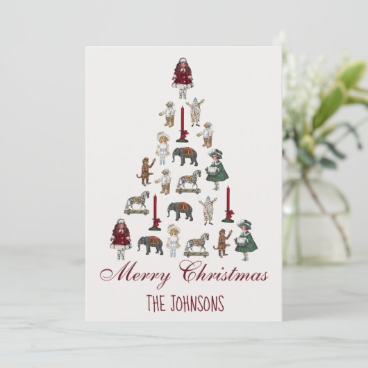 Cartes Pour Fêtes Annuelles Sapin de Noël en jouets anciens (Debout devant)