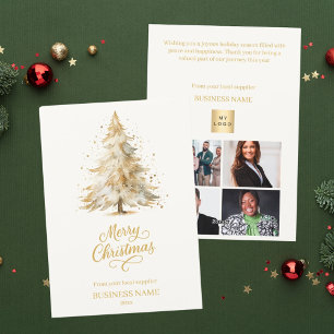 Cartes Pour Fêtes Annuelles sapin de Noël enneigé beige photo entreprise