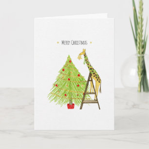 Cartes Pour Fêtes Annuelles Sapin de Noël et girafe sur une échelle