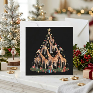 Cartes Pour Fêtes Annuelles Sapin de Noël Girafe Santa Ferme de faune africain