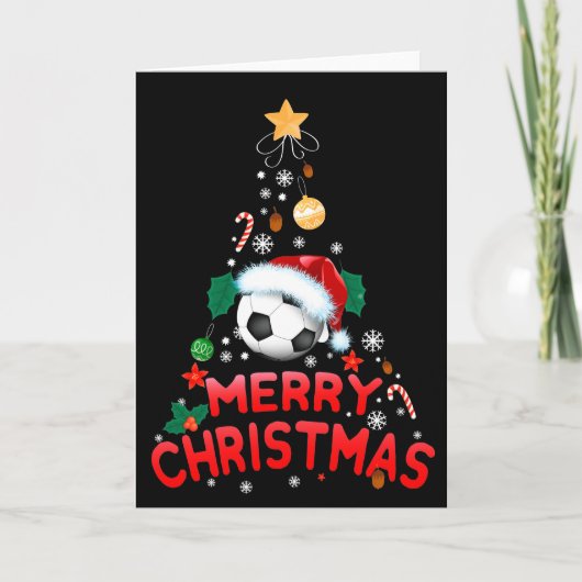 Cartes Pour Fêtes Annuelles Sapin de Noël Joyeux Football Chapeau de Père Noël (Devant)