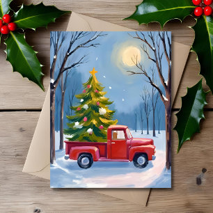 Cartes Pour Fêtes Annuelles Sapin de Noël Livraison Camion Rouge Aquarelle