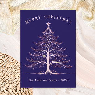 Cartes Pour Fêtes Annuelles Sapin de Noël Moderne Bleu de Style avec Nom Perso