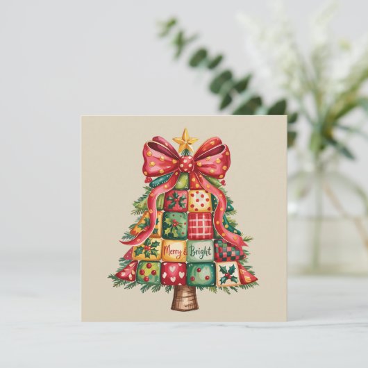 Cartes Pour Fêtes Annuelles Sapin de Noël patchwork Coquette Noël  (Debout devant)