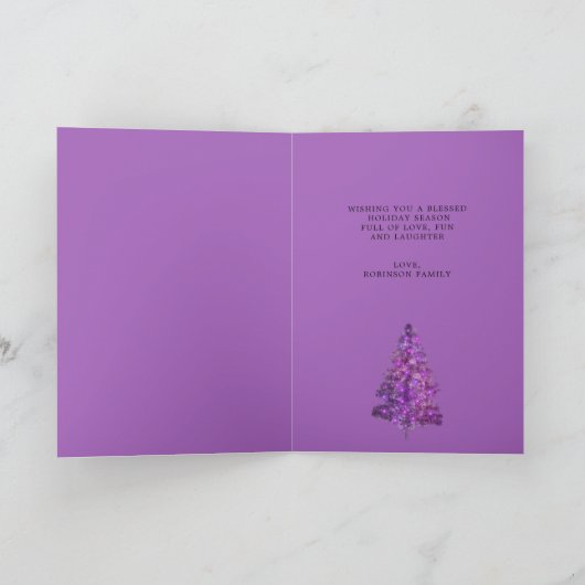 Cartes Pour Fêtes Annuelles Sapin de Noël Violet Joyeux et Lumineux (Intérieur)