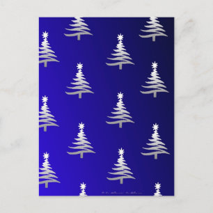 Cartes Pour Fêtes Annuelles Sapins de Noël Argent sur Bleu Cobalt