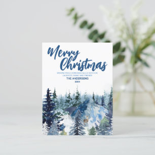 Cartes Pour Fêtes Annuelles Sapins de Noël bleus joyeux forêt Renne Fêtes