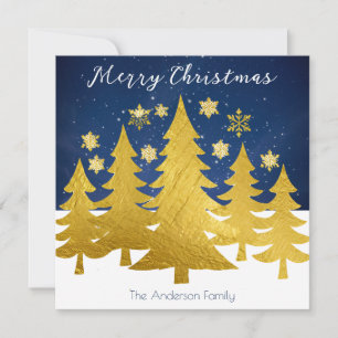 Cartes Pour Fêtes Annuelles Sapins de Noël modernes en faux or dans la neige h