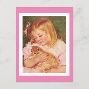 Cartes Pour Fêtes Annuelles Sara tenant un chat, par Mary Cassatt,