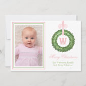 Cartes Pour Fêtes Annuelles Sash rose Bow Noël Monogramme Wreath (Devant)