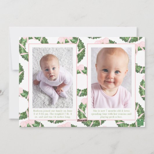 Cartes Pour Fêtes Annuelles Sash rose Bow Noël Monogramme Wreath (Dos)