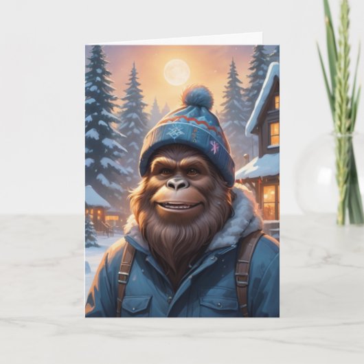 Cartes Pour Fêtes Annuelles Sasquatch en Chapeau Tricoté (Devant)
