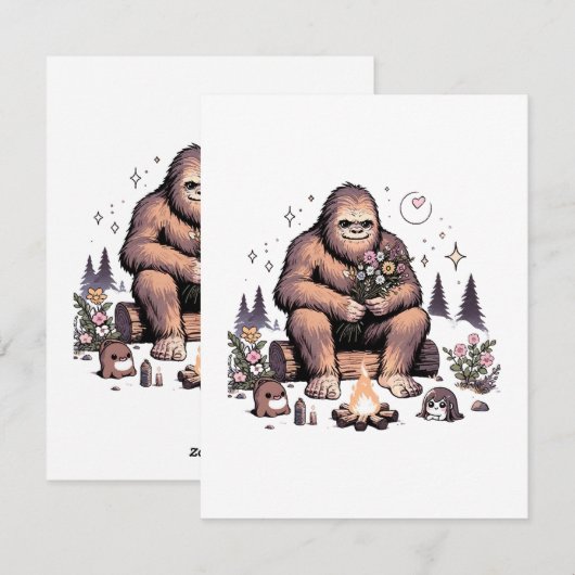 Cartes Pour Fêtes Annuelles Sasquatch Holding Flowers (Devant / Derrière)