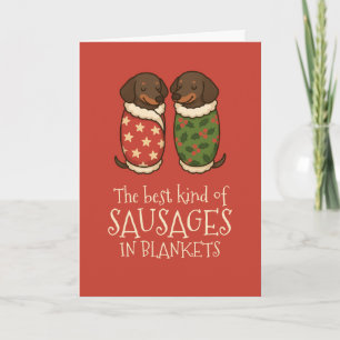 Cartes Pour Fêtes Annuelles Saucisses de Dachshund dans les couvertures Noël