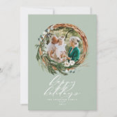 Cartes Pour Fêtes Annuelles Sauge botanique moderne vert 1 photo Noël (Devant)