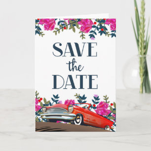 Cartes Pour Fêtes Annuelles Sauvegarder la date Vintage Red Car