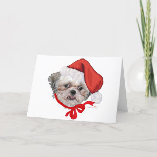 Cartes Pour Fêtes Annuelles Sauvetage de chien Shih Tzu Joyeux Noël