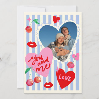 Cartes Pour Fêtes Annuelles Scallop Photo Frame Hearts Cherries Initials Love